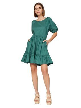 Peter Som Collective Puff Sleeve Dress in Green 0 Womens Mini